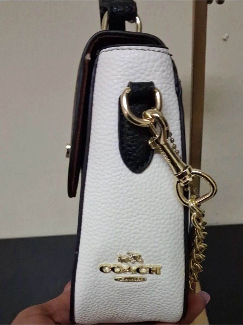 Coach Two-Tone Signature Gold Chain Turn-lock Crossbody Bag Brown & Tan NWT